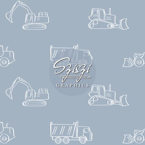 Construction Seamless File Construction Vehicles Seamless Pattern Builder Seamless Boy Seamless Bulldozer Excavator Truck Boho Dusty Blue