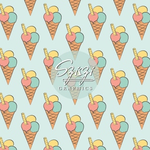 Retro Eis nahtlose Muster Retro Sommer nahtlose Datei Pastell Eis Junge Rapport-Muster Einfache Eistüte Kommerzielle Nutzung Mint