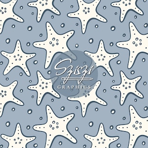Starfish Seamless Pattern Neutral Summer Seamless File Coastal Seamless Ocean Seamless Boho Beach Seamless Nautical Marine Hand Drawn, Blue