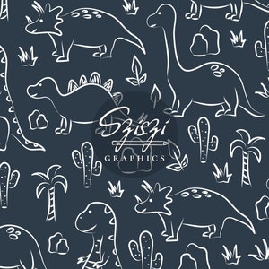 Dinosaur Seamless Pattern Dino Boy Seamless File Kids Pattern T-Rex Animal Seamless Pattern Baby Clothes Cute Fabric Design Dark Blue