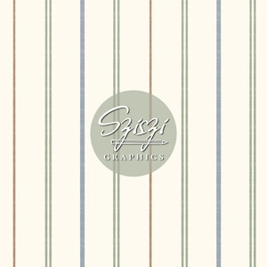 May include: A cream-colored background featuring a repeating pattern of vertical stripes in muted shades of brown, sage green, and dusty blue. Centered is a sage green circle containing the white text Sziszi Graphics with a pencil icon.
