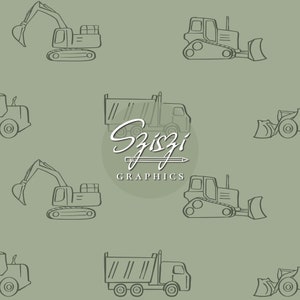 Construction Vehicles Seamless Pattern Builder Seamless File Boy Bulldozer Excavator Truck Boho Neutral Repeat Pattern, Digital Download