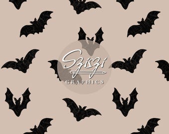Boho Fledermaus Musterdesign Einfache Fledermäuse Wiederholung Neutral Halloween Nahtlose Datei Niedlich Spooky Texturierte Hand Gezeichnet Kommerzielle Nutzung Schwarz Taupe