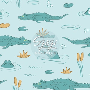 Crocodile Seamless File Alligator Seamless Pattern Crocodile Fabric Design Boy Seamless File Baby Clothes Pattern Kids Fashion Animals Teal