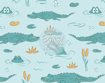 Crocodile Seamless File Alligator Seamless Pattern Baby Boy Kids Repeat Design Animals Hand Drawn
