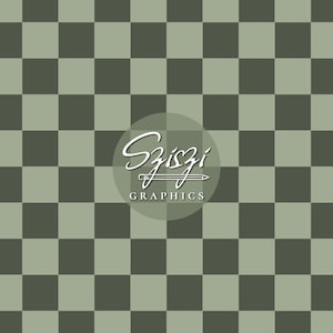 Op de afbeelding: Een groene en witte geruite achtergrond met een witte cirkel in het midden. De cirkel bevat de tekst "Sziszzi Graphics" en een tekening van een potlood.