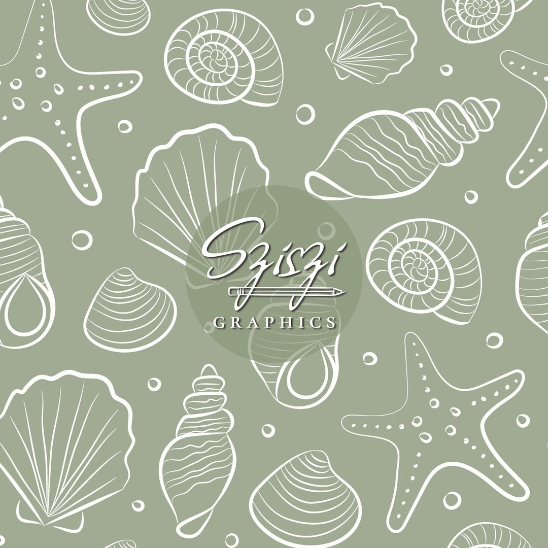 Hand Drawn Seashell Seamless Pattern Neutral Coastal Boho Summer Boy ...