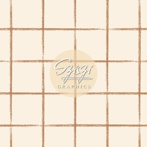 Puede incluir: Un fondo beige con un patrón de cuadrícula de líneas marrones. Las líneas están dibujadas con un trazo de pincel texturizado. El texto "Sziszi Graphics" está en un círculo en el centro de la imagen.