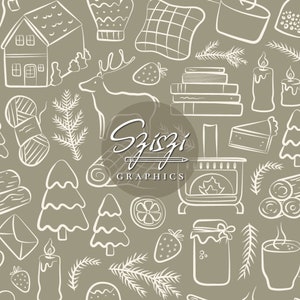 Boho Winter Seamless Pattern Scandinavian Seamless File Danish Autumn Seamless Cute Fall Seamless Nordic Neutral Winter Seamless Cottagecore