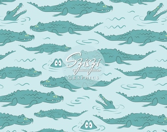 Crocodile Seamless File Alligator Baby Boy Wild Animal Seamless Pattern Kids Design, Hand Drawn