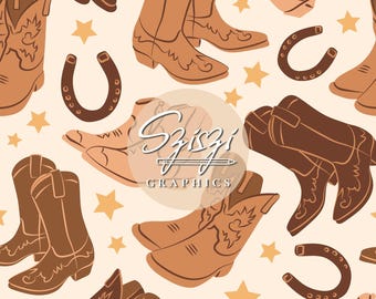 Cowboy Boots Seamless Pattern Warm Neutral Western Seamless File Boy Rodeo Southern Hand Drawn