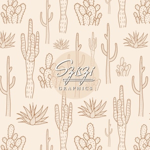 Boho Cactus Seamless Pattern Western Seamless File Texas Cacti Seamless Design Desert Succulente Genere Neutro Tonalità terrose tenui Crema