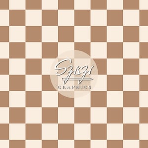 May include: A seamless pattern featuring a checkerboard design in alternating squares of light beige and brown. The pattern is consistent across the image. A circular logo with the text "Szizgi Graphics" is overlaid on the right side.