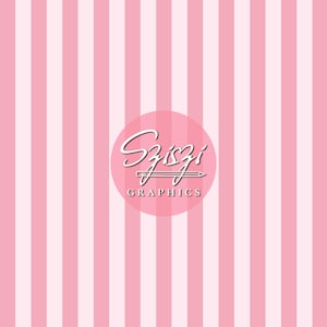 May include: Vertical stripes in alternating shades of pink and white create a pattern. A pink circle in the center features the text "Sziszi Graphics" in a cursive font with a pencil graphic.