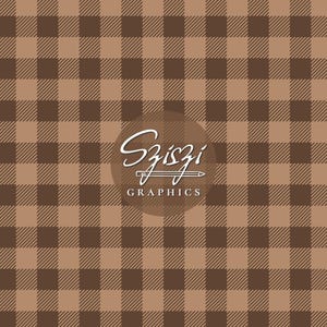 May include: A seamless pattern featuring a brown and tan plaid design. The pattern is composed of alternating squares of dark and light brown, creating a classic checkered effect. The image includes the text "Sziszi Graphics" in a circular design.