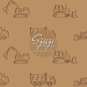 Construction Vehicles Seamless Pattern Builder Seamless File Boy Bulldozer Excavator Truck Boho Neutral Repeat Pattern, Digital Download