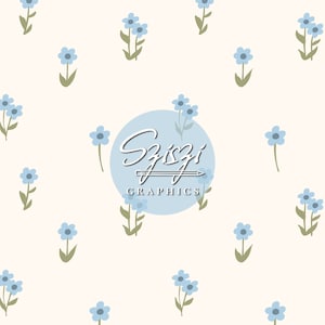 May include: A light blue and white floral pattern with a circle in the center that says "Sziszi Graphics" with a pencil underneath the text.