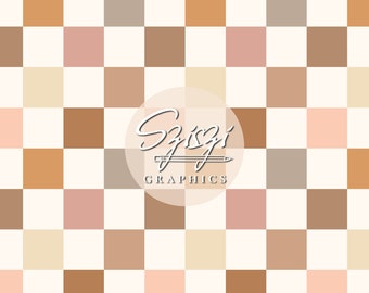 Boho Girl Checkered Seamless Pattern Neutral Earthy Classic  Checkerboard Seamless Muted Modern Earth Tones