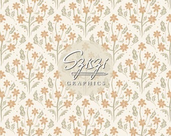 Boho Neutral Floral Seamless Pattern Wildflower Print Botanical Soft Chic Cottagecore Hand Drawn
