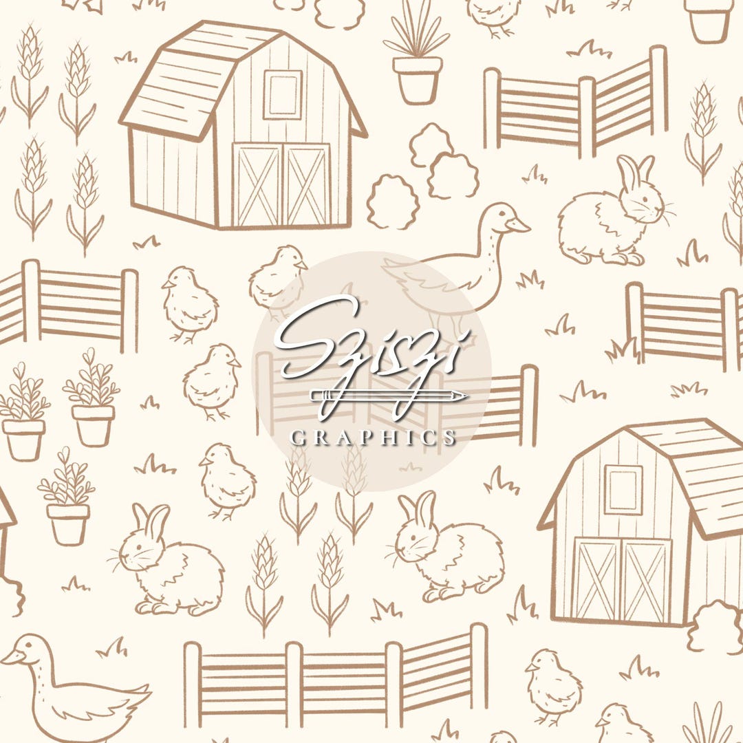 Hand Drawn Farm Seamless Pattern Western Country Garden Animals Barn ...