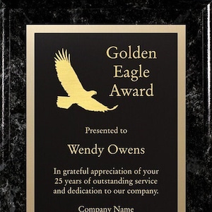 Personalized Marble Wood Plaque, Award Plaque, Employee Recognition, Retirement Appreciation, Corporate Award, Custom Gift, Multiple Sizes