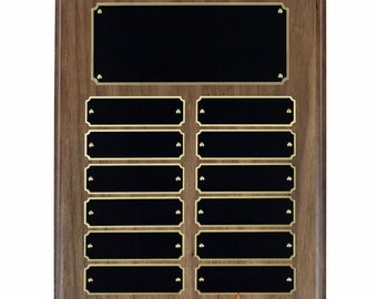 Walnut Perpetual Award Plaque with 12 Nameplates, Custom Award, Employee Recognition, Retirement Appreciation, Corporate Award, Custom Gift