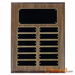 Walnut Perpetual Award Plaque with 12 Nameplates, Custom Award, Employee Recognition, Retirement Appreciation, Corporate Award, Custom Gift