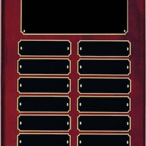 Rosewood Perpetual Award Plaque with 12 Nameplates, Employee Recognition, Retirement Appreciation, Corporate Award, Custom Gift
