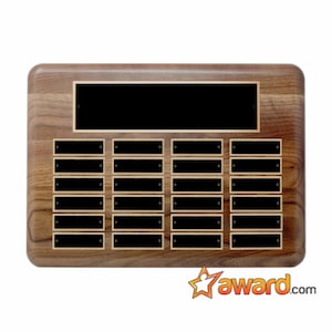 Walnut Perpetual Plaque with 24 Nameplates, Custom Award, Employee Recognition Retirement Appreciation Corporate Award Custom Plaque
