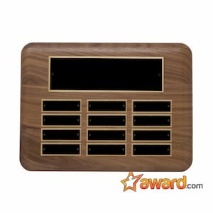 Walnut Perpetual Plaque with 12 Nameplates, Custom Award, Employee Recognition Retirement Appreciation Corporate Award Custom Plaque