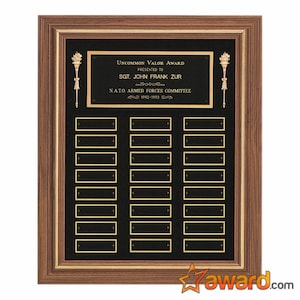 Walnut Black Velour Perpetual Plaque with 24 Nameplates, Custom Award, Employee Recognition  Corporate Award, Custom Plaque, Star Performers