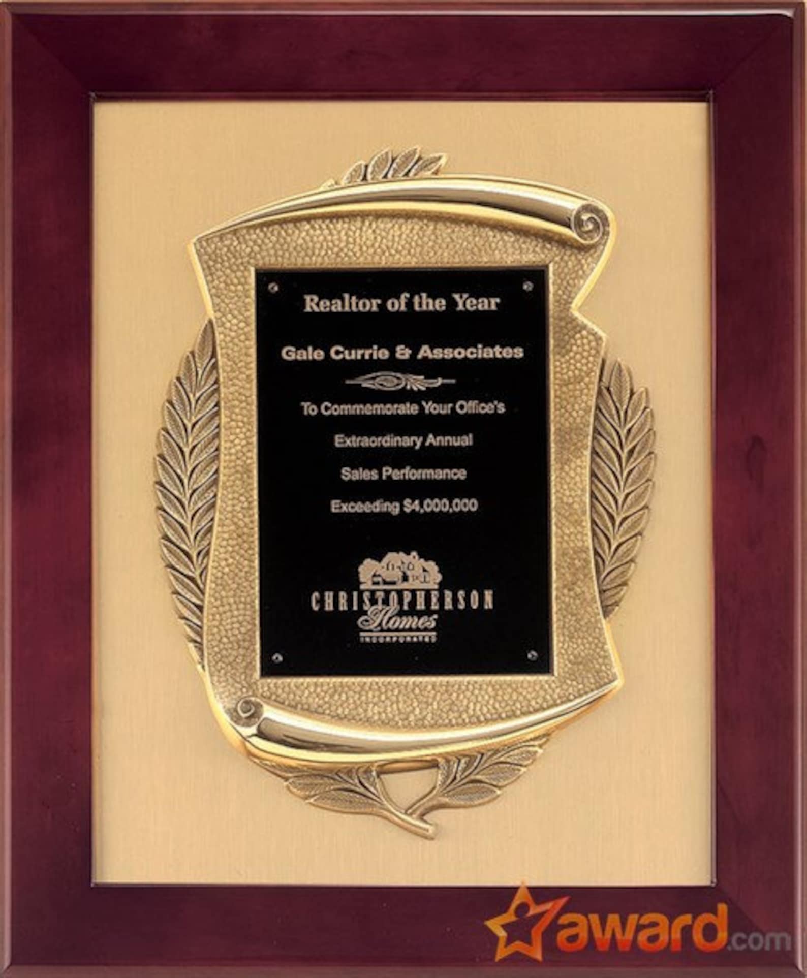 Picture Frame Plaque Examples Custom Rosewood Frame Plaque With Scroll Casting, Custom Award ...