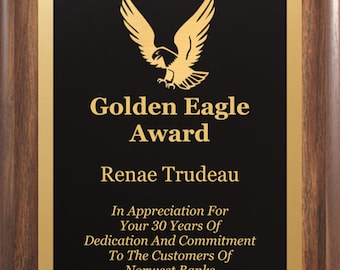 Placa personalizada de premio con acabado de nogal, premio personalizado, reconocimiento de empleados, apreciación de jubilación, premio corporativo, placa personalizada, regalo