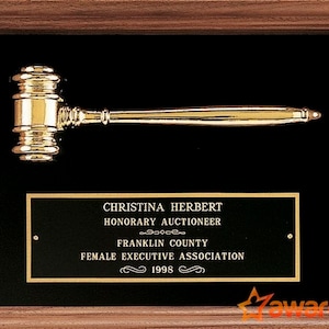 Custom Walnut Gold Gavel Award Plaque, Custom Award, Employee Recognition, Retirement Appreciation Corporate Award Custom Plaque Custom Gift