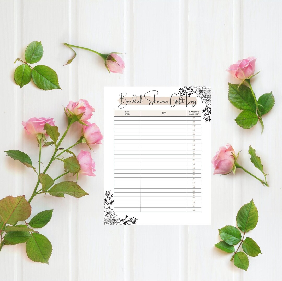 Printable Gift Log Bridal Shower Gift Tracker Wedding Gift Etsy