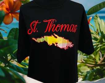 Camisa con bordado 3D, camisa de St. Thomas, St. Croix, St. John, Islas Vírgenes de Madrás, camisa de Madrás de las Islas Vírgenes de los Estados Unidos, camiseta de Madrás del Caribe,