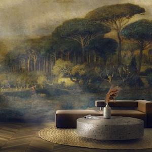 Moody Forest Mural, Dark Pine Tree Wallpaper (Peel and Stick)