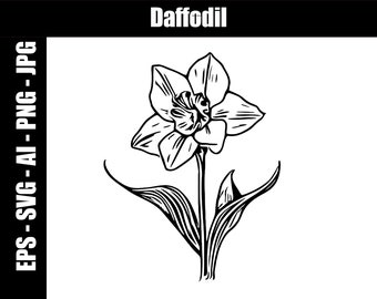 Daffodil SVG, AI, jpg, png, eps - Digital Download - Cut file - SVG for cutting engraving printing - Daffodil Clip Art - Flowers svg
