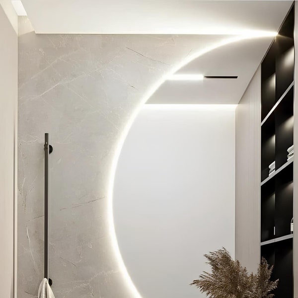Half Circle LED Lighted Bathroom Mirror - Radius Bathroom Washbasin Mirror - Half Mirror with LED - Luxury Semi-Circular Radius LED Mirror