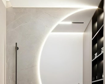 Half Circle LED Lighted Bathroom Mirror - Radius Bathroom Washbasin Mirror - Half Mirror with LED - Luxury Semi-Circular Radius LED Mirror