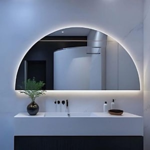 Large Half Moon Bathroom Mirror - Semi Circle Wall Decor Mirror - Decorative Vanity Mirror - Round Wall Mirror - Cut Circle Wall Mirror
