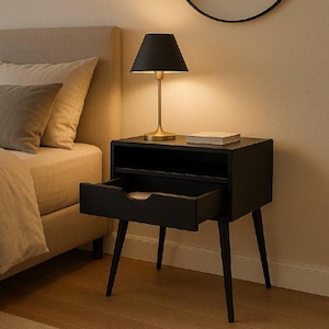Wooden Night Stands - Modern Bedside Table with Storage Drawer and Open Wood Shelf - Modern Home Decor Furniture - Unique Wood bedside table