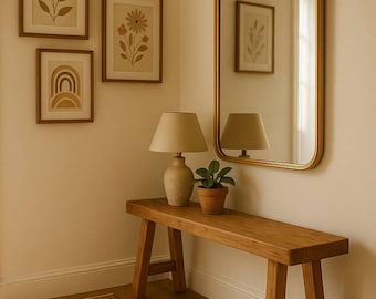 Handcrafted Narrow Wooden Bench – Vintage Farmhouse Entryway Decor