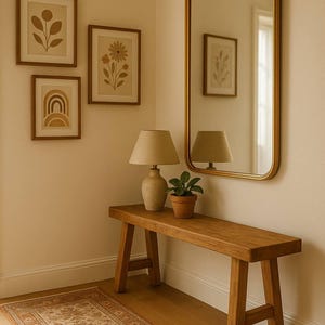 Banco de entrada vintage, estrecho y delgado, de estilo artesanal, con forma de fideos, de tamaño personalizado, único para la decoración de la entrada.