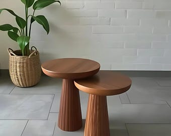 Handgemaakte champignonhouten bijzettafel – moderne salontafel plantenstandaard