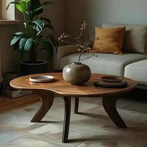 Wave Rustic Mid Century Center Home Decor Side Table - Wood Modern Coffe Wavy Table - Handmade Asymmetrical Customizable Natural Wood Table