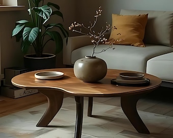 Handmade Wood Coffee Table – Wave Rustic Mid-Century Modern, Customizable