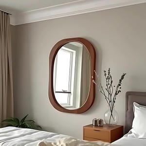 Handmade Wall Decorative Wood Mirror - Unique Large Mid Century Modern Wooden Mirror - Luxury Walnut Farm House Big Decor Mirror for Wall