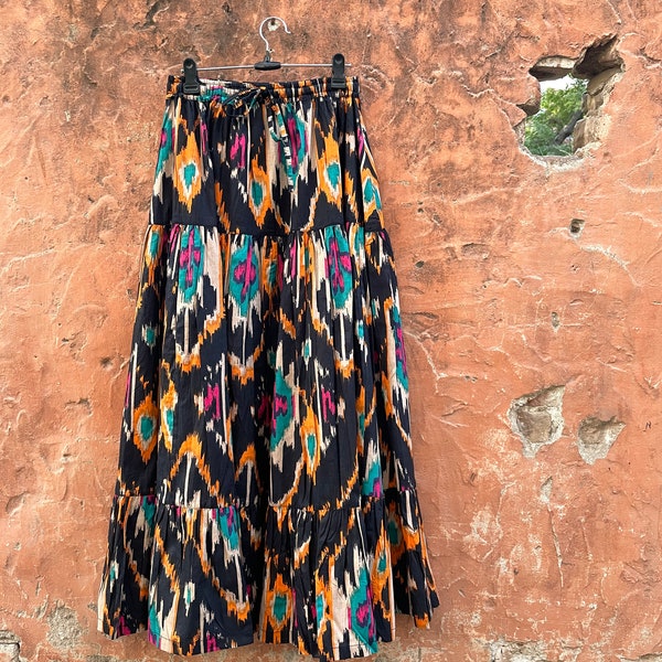 Cotton Black Coloured Ikat Print Skirt for Summer's .