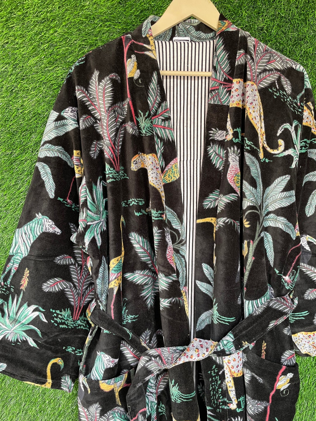 Cotton Soft Velvet Blackcoloured Tiger Print Kimono Robes Etsy
